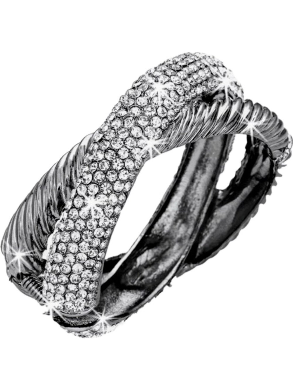 NEW Crystal CRISS CROSS Pave Set CZ statement ETERNTIY Bangle Bracelet Hematite